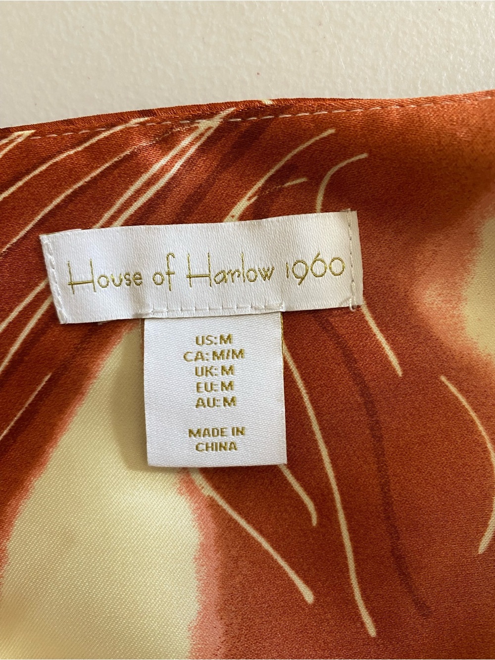 House of Harlow Rust Orange Abstract Floral Midi Slip Dress Ruched 70s Resort M - Picture 5 of 13